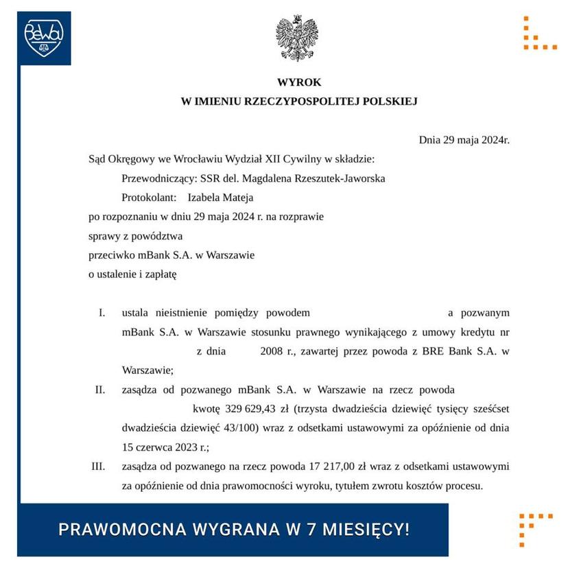 PRAWOMOCNA WYGRANA W 7 MIESIĘCY